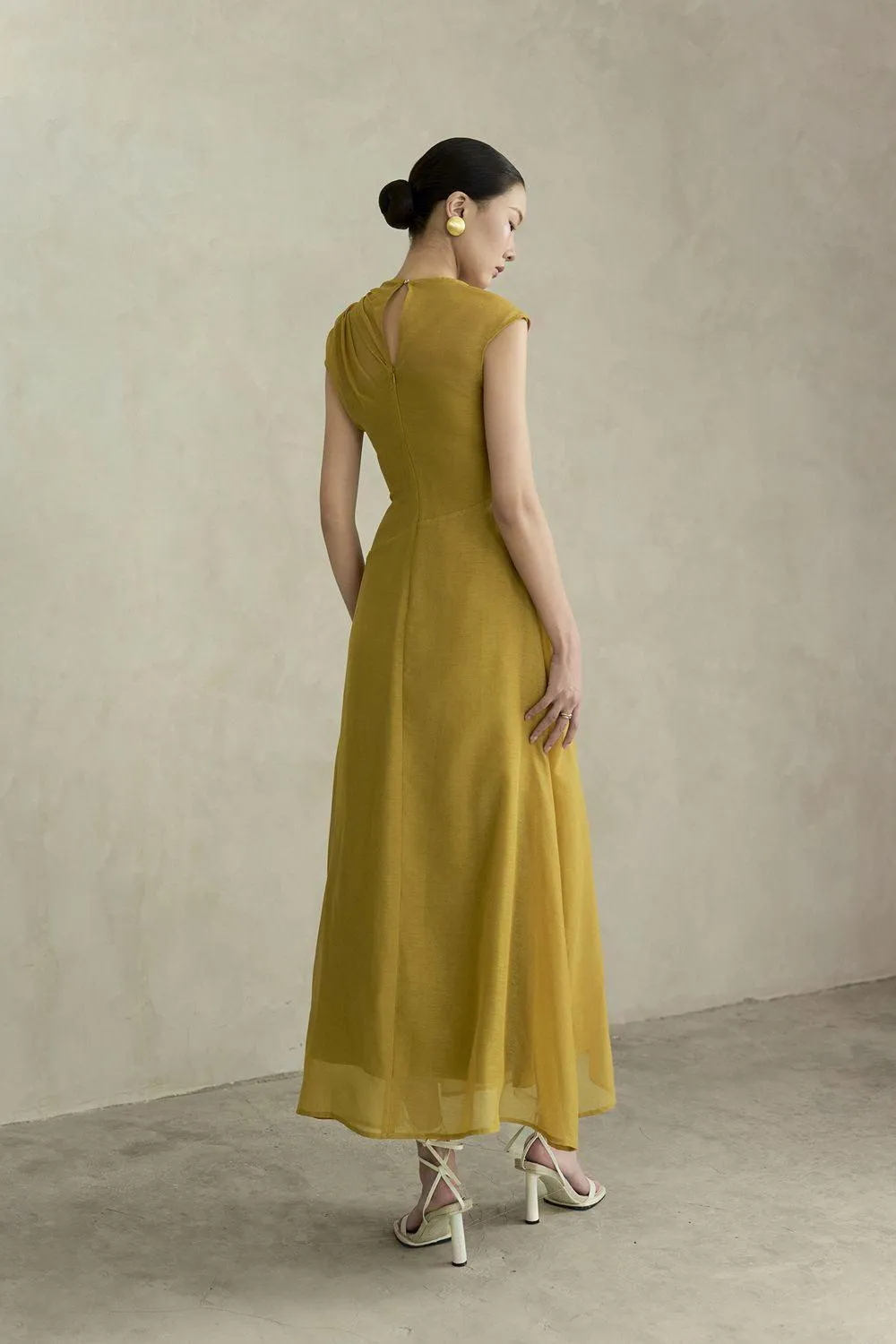 Perla A-line Asymmetric Neck Silk Ankle Length Dress