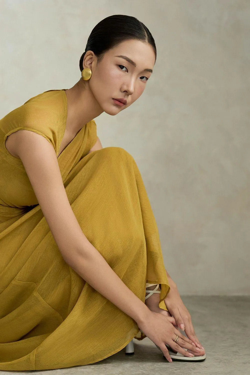 Perla A-line Asymmetric Neck Silk Ankle Length Dress