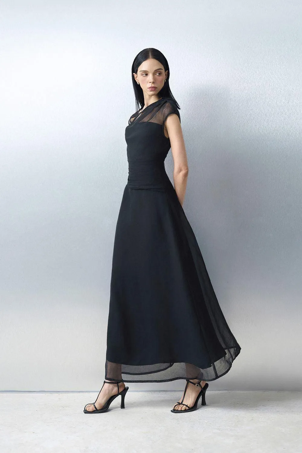 Perla A-line Asymmetric Neck Silk Ankle Length Dress