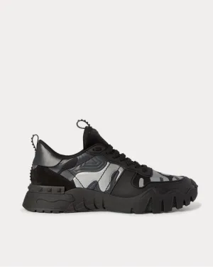 Rockrunner Plus Camouflage-Print Rubber, Suede and Canvas  Black low top sneakers