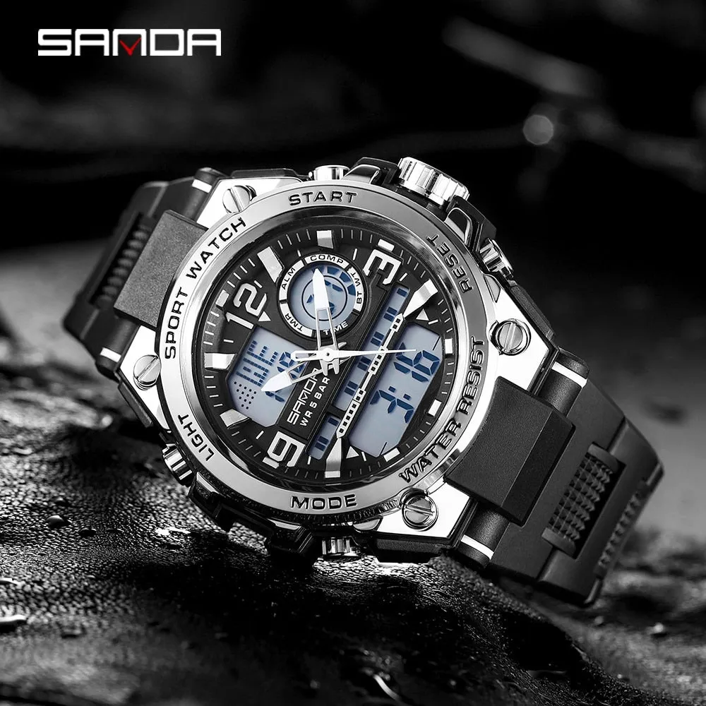 SANDA LED Digital Sports Dual Display Watch