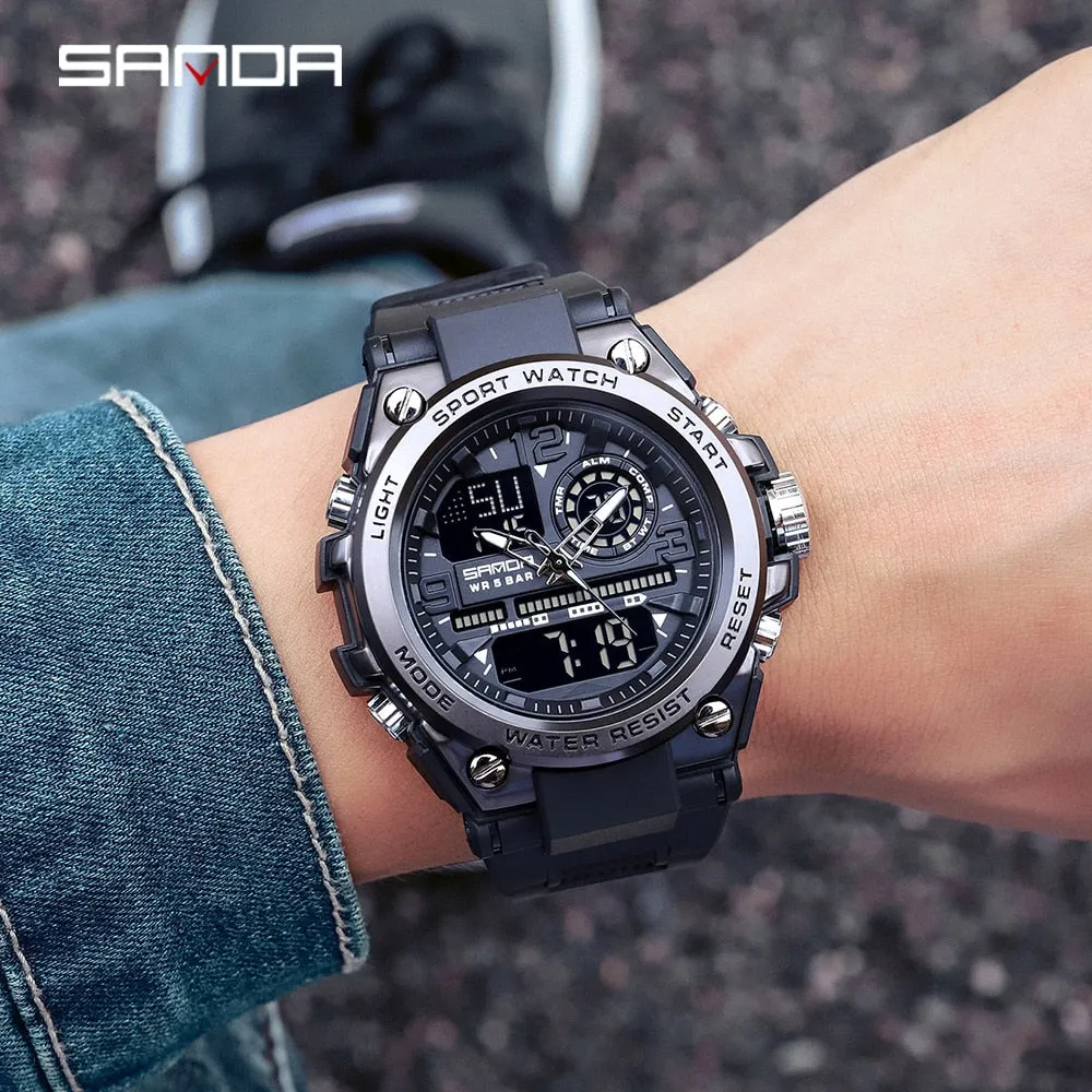 SANDA LED Digital Sports Dual Display Watch