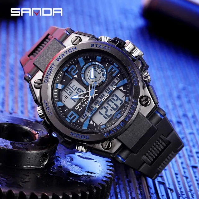 SANDA LED Digital Sports Dual Display Watch