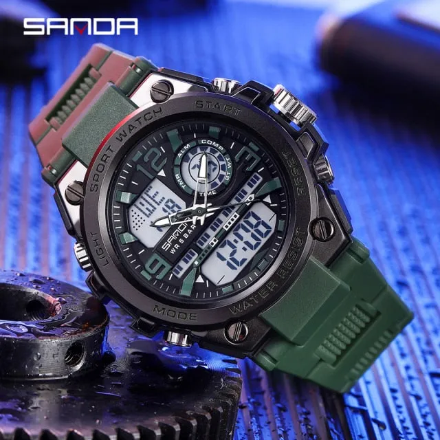 SANDA LED Digital Sports Dual Display Watch