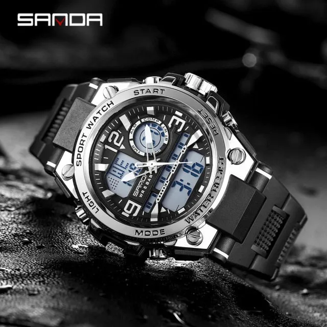 SANDA LED Digital Sports Dual Display Watch