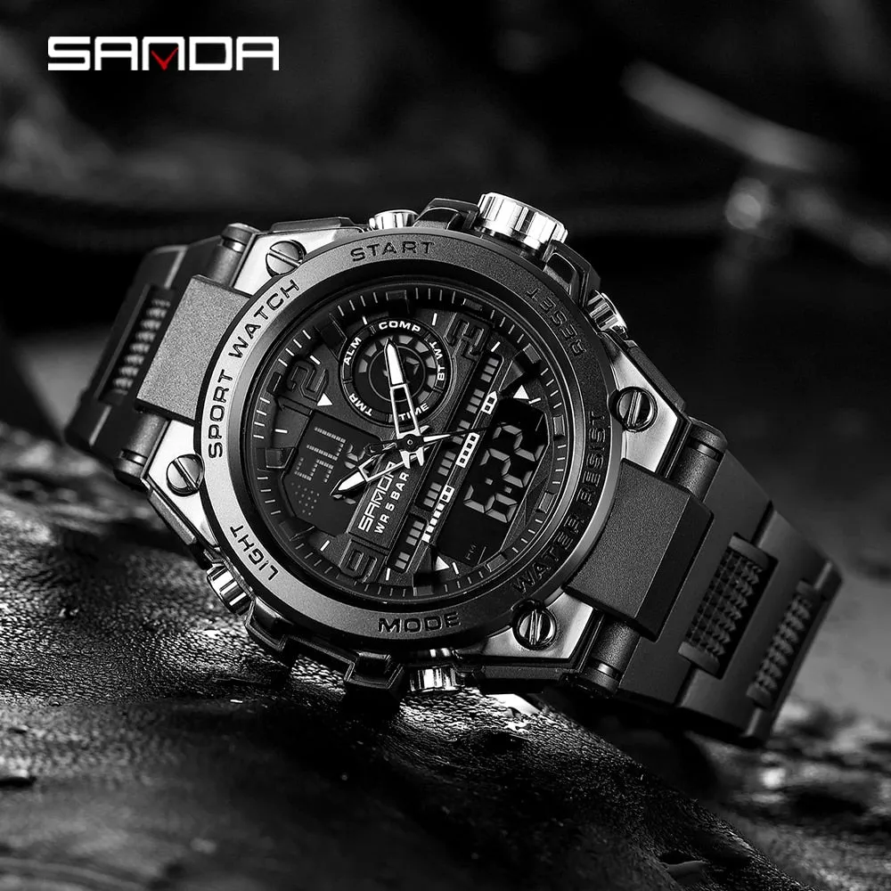 SANDA LED Digital Sports Dual Display Watch