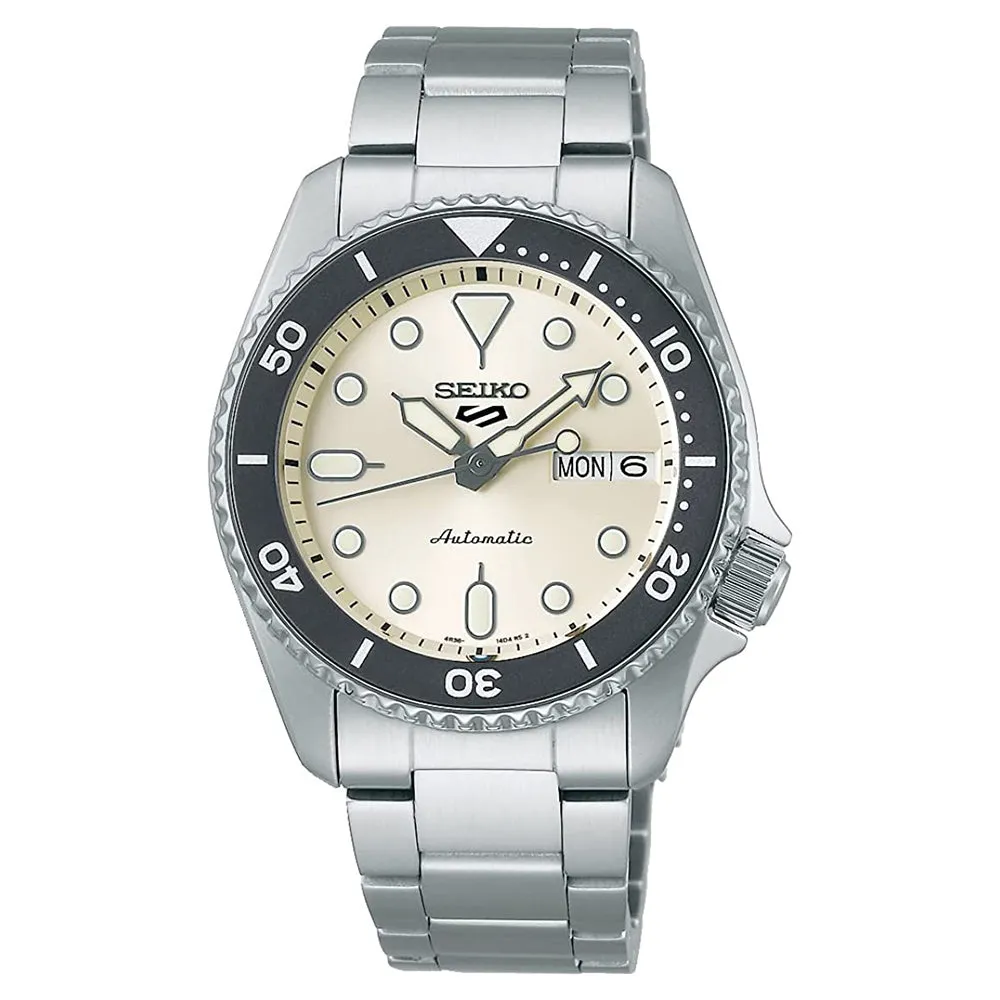 SEIKO Men's Off-White Dial Silver Stainless steel Band Analog 5 Sports  Automatic Watch - SRPK31