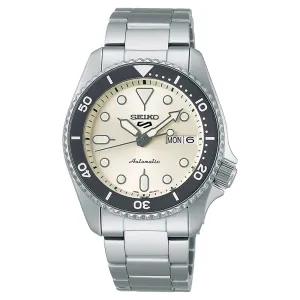 SEIKO Men's Off-White Dial Silver Stainless steel Band Analog 5 Sports  Automatic Watch - SRPK31