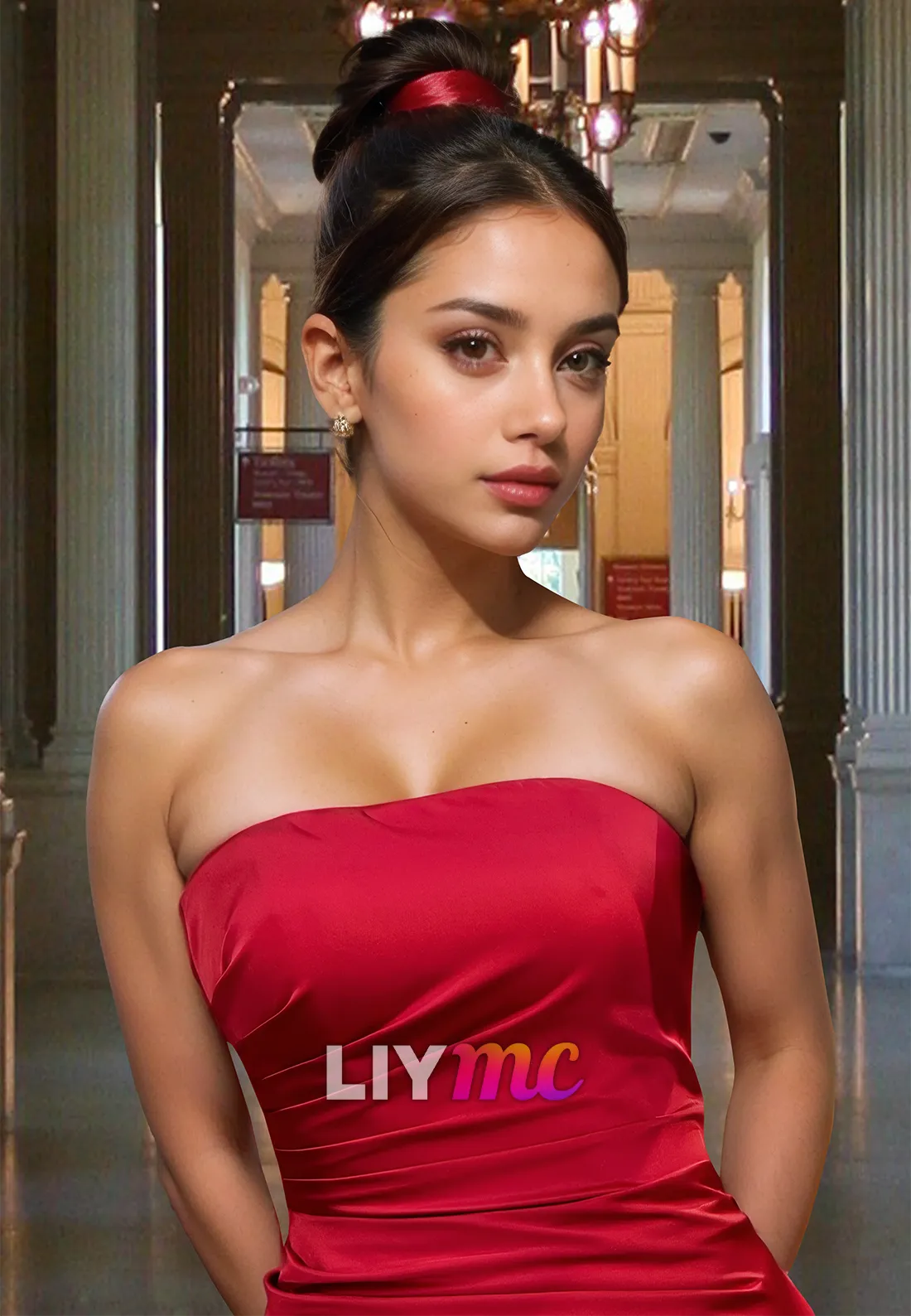 Straight Across Sleeveless Side Slit Mermaid Evening Dress