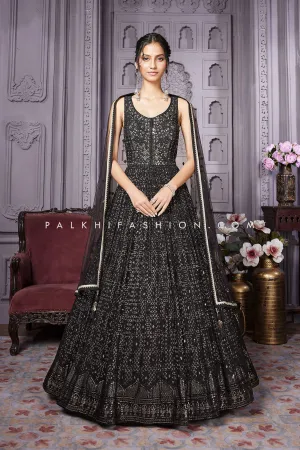 Timeless Black Georgette Ensemble with Chikankari and Mirror Detailing
