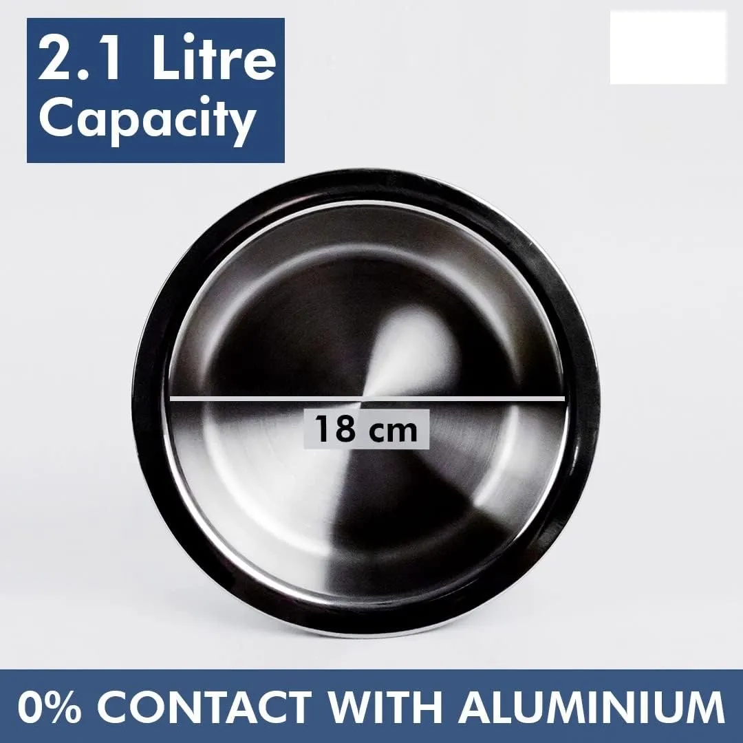 UMAI X SAVYA Home Triply Stainless Steel Tope (Patila) with Lid | Handi Casserole with lid | 1.5 L | 16 cm Diameter | 100% PTFE and PFOA F | Stainless Steel Cookware (1.5 litres) (2 litres)