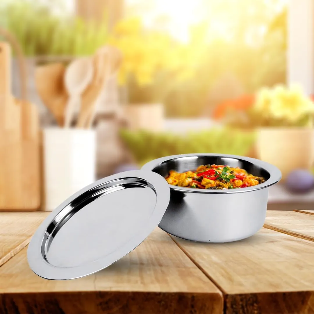 UMAI X SAVYA Home Triply Stainless Steel Tope (Patila) with Lid | Handi Casserole with lid | 1.5 L | 16 cm Diameter | 100% PTFE and PFOA F | Stainless Steel Cookware (1.5 litres) (2 litres)