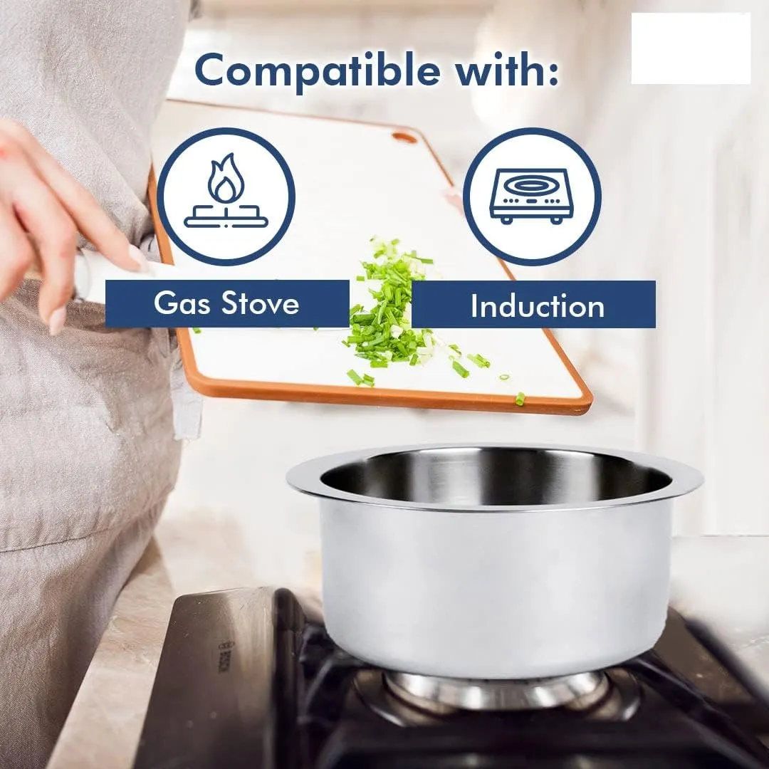 UMAI X SAVYA Home Triply Stainless Steel Tope (Patila) with Lid | Handi Casserole with lid | 1.5 L | 16 cm Diameter | 100% PTFE and PFOA F | Stainless Steel Cookware (1.5 litres) (2 litres)