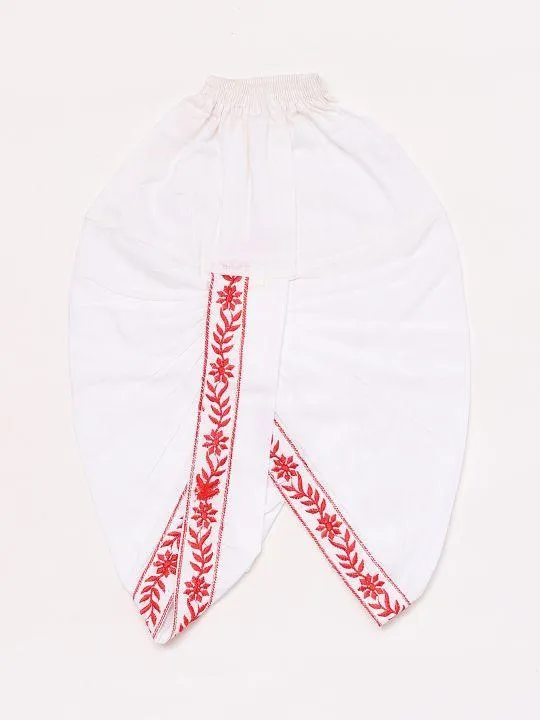 Vastramay Boy's White Embroidered Cotton Kurta and Dhoti Set