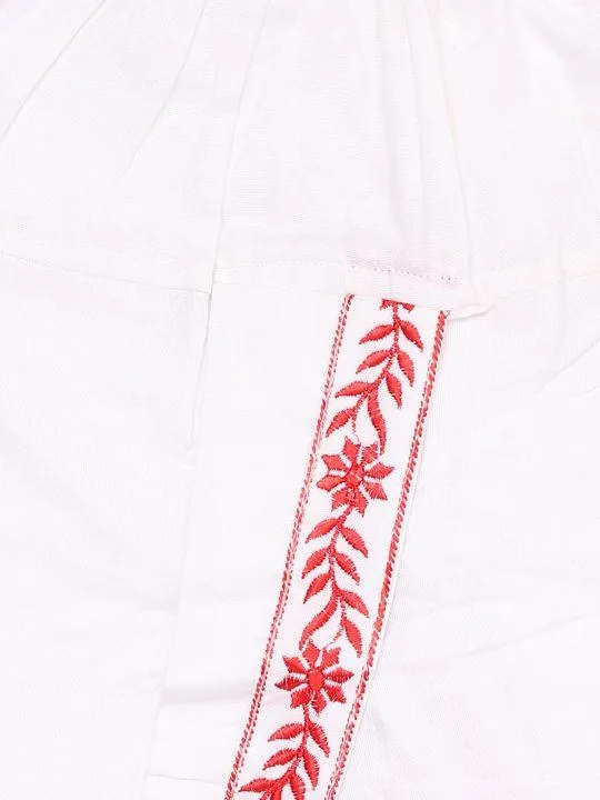 Vastramay Boy's White Embroidered Cotton Kurta and Dhoti Set