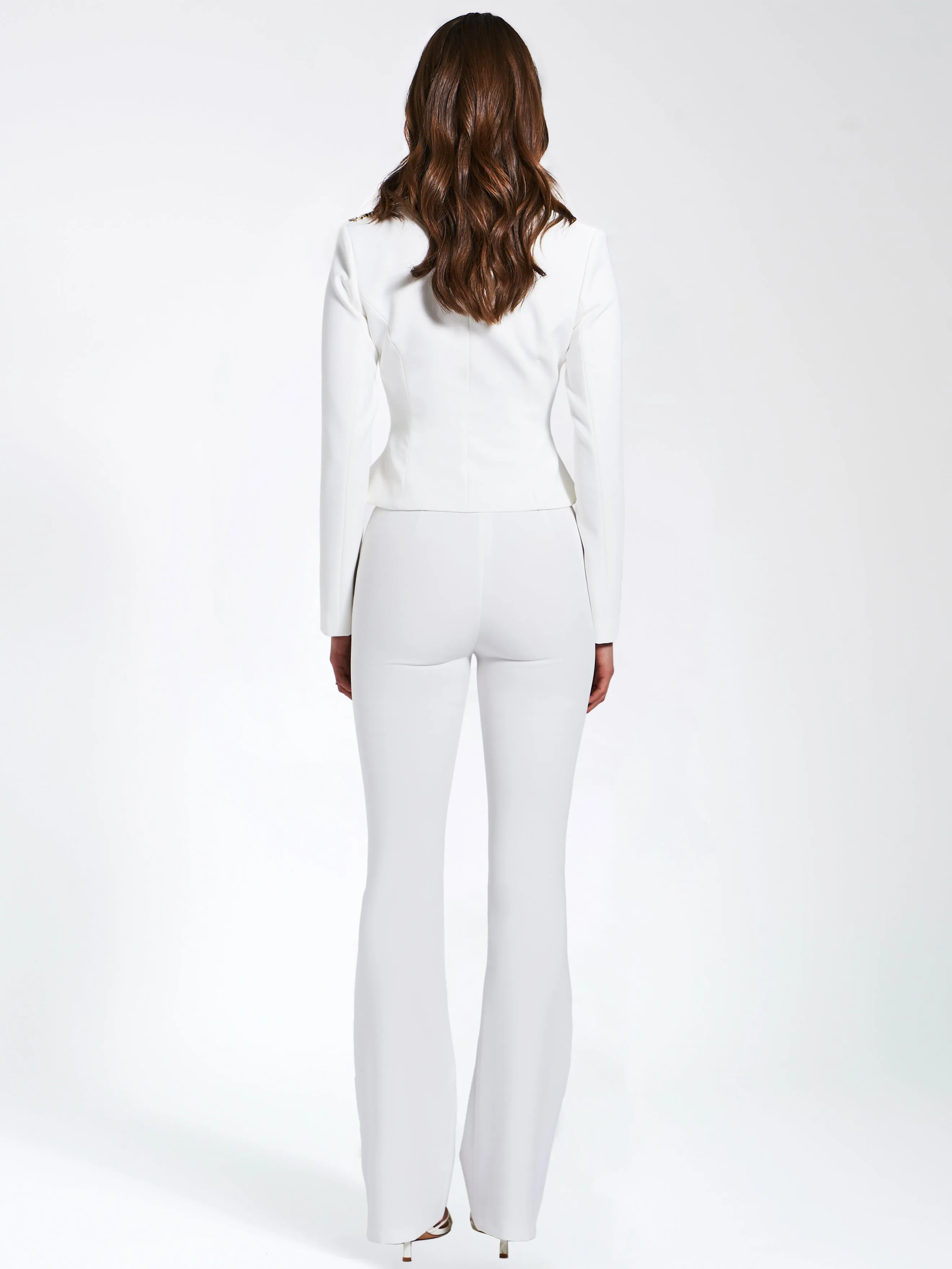 Waleria White Stretch Charming Crepe Flare Pants