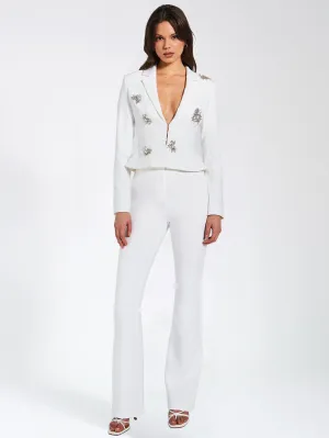 Waleria White Stretch Charming Crepe Flare Pants