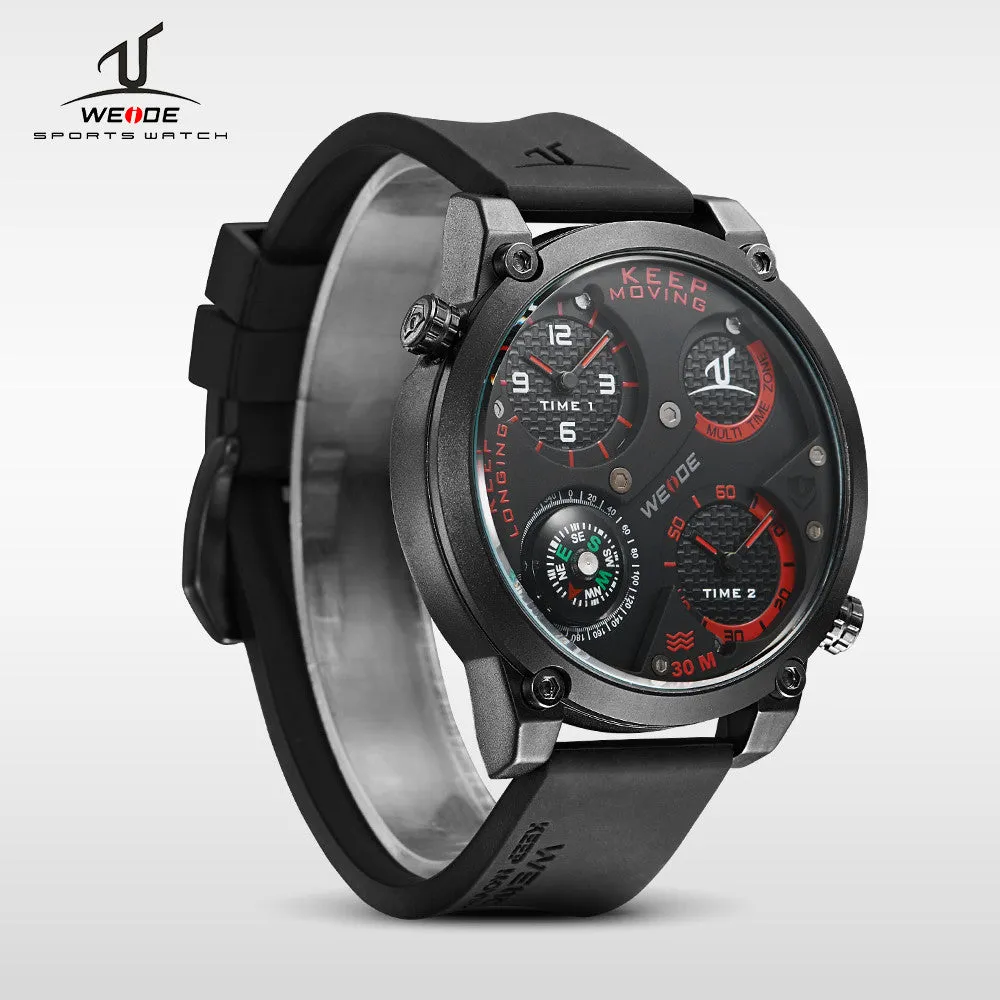 WEIDE Universe Military Watch With Compass Two Time Zone Analog Display 30 Meters Waterproof Silicone Strap New Products For Men