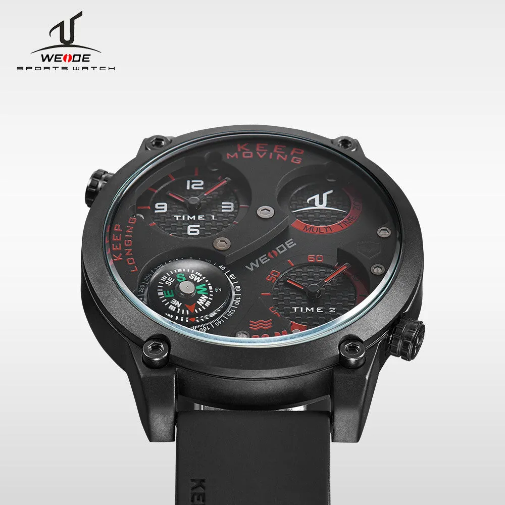 WEIDE Universe Military Watch With Compass Two Time Zone Analog Display 30 Meters Waterproof Silicone Strap New Products For Men