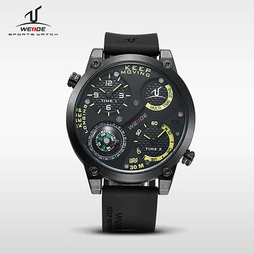 WEIDE Universe Military Watch With Compass Two Time Zone Analog Display 30 Meters Waterproof Silicone Strap New Products For Men