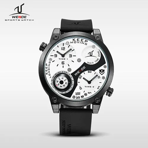 WEIDE Universe Military Watch With Compass Two Time Zone Analog Display 30 Meters Waterproof Silicone Strap New Products For Men