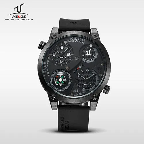 WEIDE Universe Military Watch With Compass Two Time Zone Analog Display 30 Meters Waterproof Silicone Strap New Products For Men