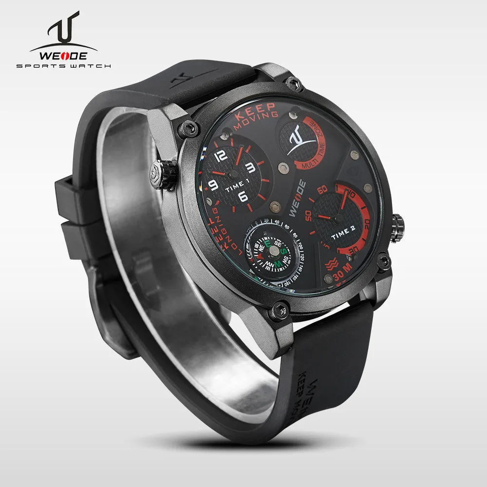 WEIDE Universe Military Watch With Compass Two Time Zone Analog Display 30 Meters Waterproof Silicone Strap New Products For Men