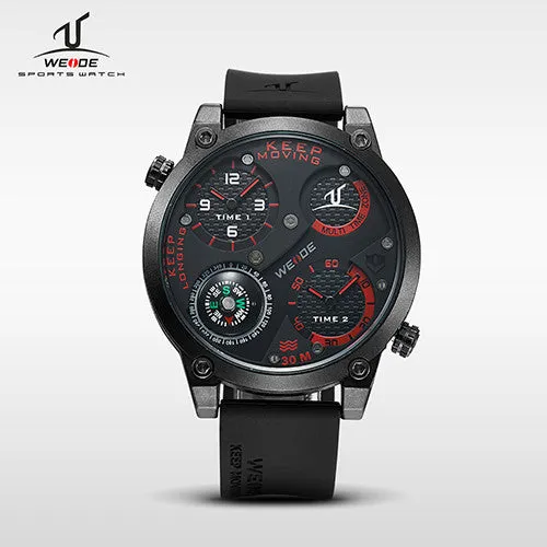 WEIDE Universe Military Watch With Compass Two Time Zone Analog Display 30 Meters Waterproof Silicone Strap New Products For Men