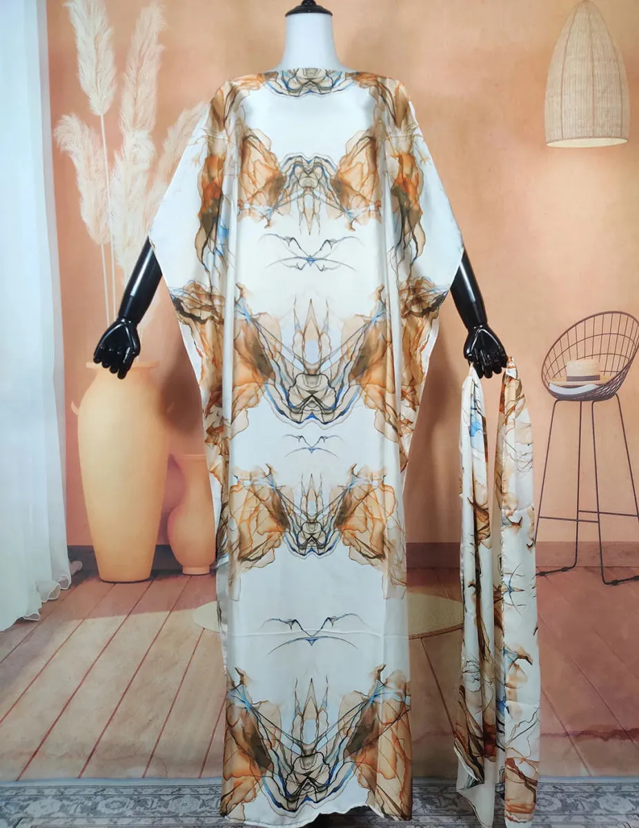 Women's African Silk Print Bust Kaftan Maxi Dress
