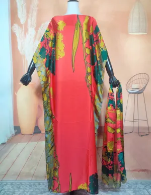 Women's African Silk Print Bust Kaftan Maxi Dress