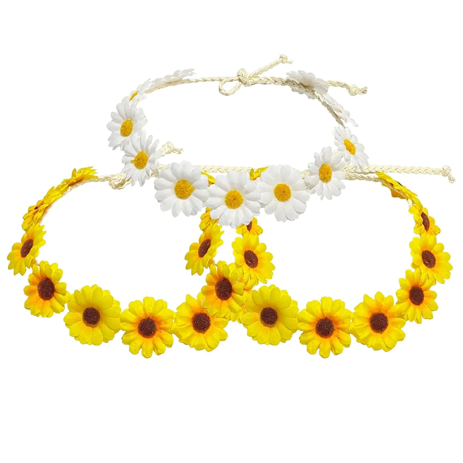 zYoung Sunflower Crown Hippies Daisy Hair Wreath Bridal Headpiece Photo Props (2 yellow  1 white)