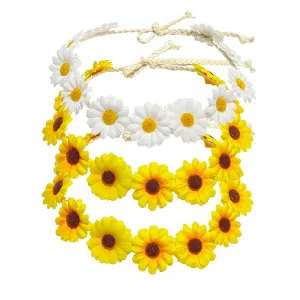 zYoung Sunflower Crown Hippies Daisy Hair Wreath Bridal Headpiece Photo Props (2 yellow  1 white)